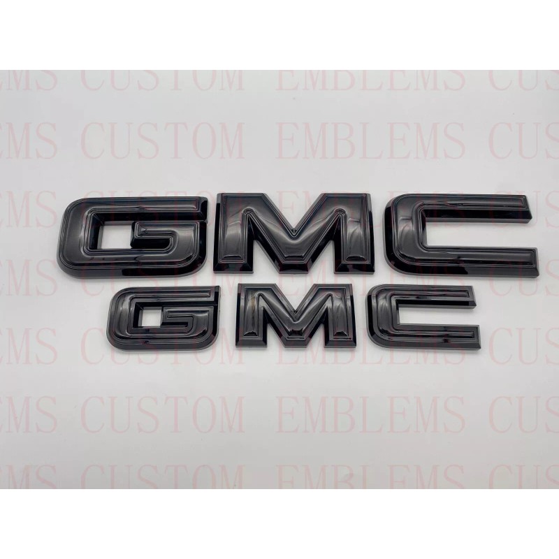 Auto Front & Rear GMC Gloss Black OVERLAY Emblem Badge