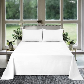 3Pcs Flat Sheet Oversized King Plus (120 x 120) 800 Thread Count 100% Egyptian Cotton Luxury Quality Bedding Flat Sheet White Solid