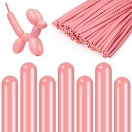 100Pcs Long Twisting Balloons, 260q Light Pink Latex Balloons Magic Long Balloons for DIY Twisting Animals Flowers, Solid Color Latex Balloons for Birthday Wedding Party Decorations Supplies