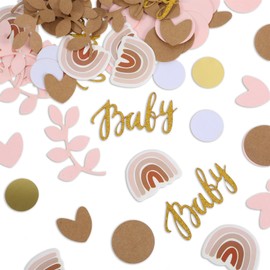 HJZHII Pack of 130 Baby Shower Decoration Girls Confetti, Rainbow Baby Shower Party Decoration, Baby Party Decoration, Glittering Rainbow Confetti Table Decoration, Gold Champagne for Baby Birthday