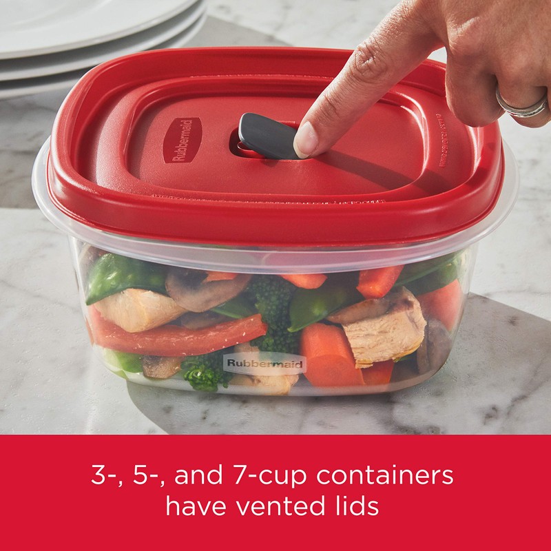 Rubbermaid 16-Piece BPA-Free Plastic Food Storage Set, Red Vented Lids