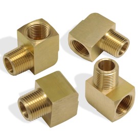 KOOTANS 4pcs 1/8 NPT Elbow Brass Fittings, 1/8 NPT Male to 1/8 NPT Female Thread Brass 90 Degree Street Elbow Forged Brass Pipe Fitting