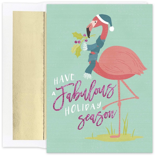 Masterpiece Studios Warmest Wishes 16-Count Boxed Holiday Cards with Foil-Lined Envelopes, 7.8" x 5.6", Fabulous Flamingos (940800)