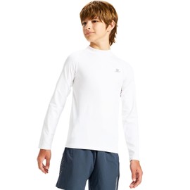 DEVOROPA Youth Boys Compression Thermal Shirts Long Sleeve Undershirt Fleece Baselayer Mock Top White 4T