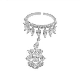 IMINI Dangle Charm Diamond Ring for Women Girls Shiny Rhinestone CZ Dangling Waterdrop Tassel Crystal Open Statement Ring Engagement Promise Rings Finger Band Fashion Jewelry Gifts BFF (Silvery)