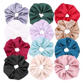12 Pcs Oversized Satin Silk Scrunchies Hair Ties for Women Girls Bracelets Ponytail Holder Hair Bands Elastic Ropes Big Hair Bun Accessories (Oversized 12 Colors)