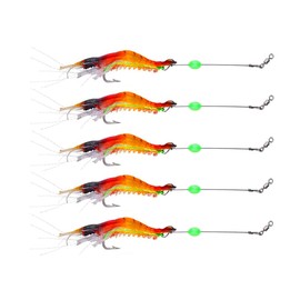 Milepetus 5pcs Soft Shrimp Lure Rigs with Luminous Fishing Hook and Glow Beads Good for Trout Bass Salmon,Freshwater/Saltwater