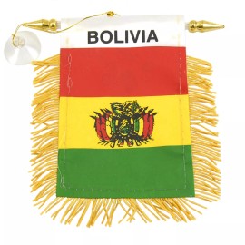 2 Pcs Mini Flag Banner "Bolivia" 4"x6" Rearview Mirror flag Suction Cup Hanger