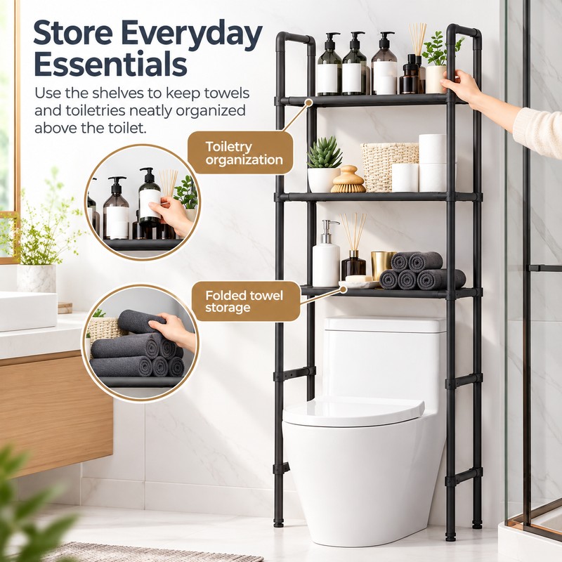Iron Over-the-Toilet Storage Rack for Bathroom Organization – Standing Space-Saving