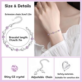 AFCJLTO Silver Bracelet for Women Silver Bracelet Women's Silver Heart Bracelet Friendship Bracelet Adjustable Bracelet Gifts for Women Girls