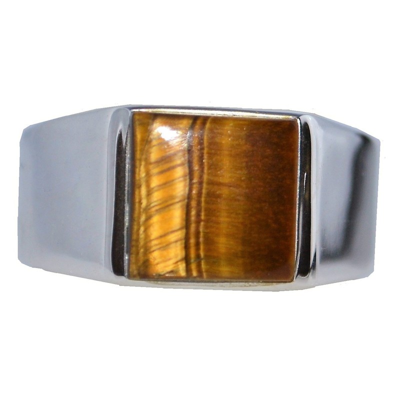 Gents Solid Sterling Silver Natural Tigers Eye Mens Signet Ring