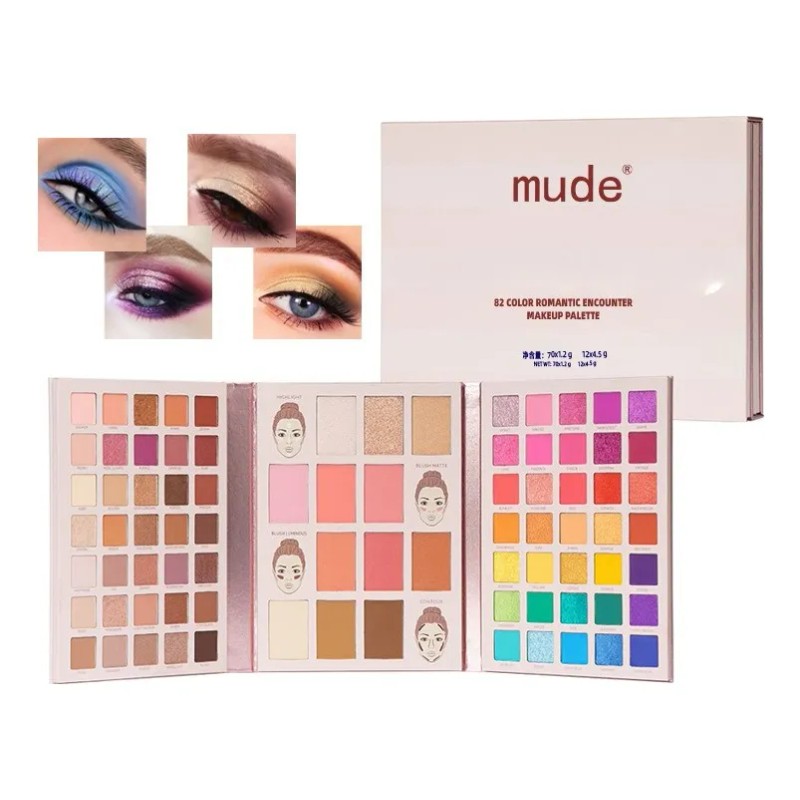 Paleta De 82 Sombras Estudiantil Con Rubor, Iluminador Y Con