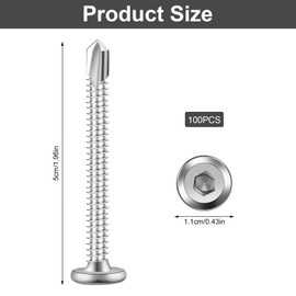 Pack of 100 Self-Tapping Screws 5.5 x 50 mm Flat Head Hex Socket Screws 410 Stainless Steel Drilling Screws Self Tapping Flat Head Screws for Metal Wood Furniture Electrical Appliances