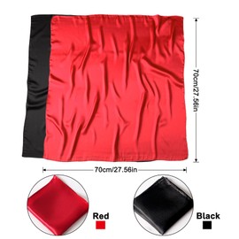 jatimdotin Women's Neckerchief, Pack of 2 Square Satin Neckerchief, 70 cm x 70 cm, Women's Scarf, Silk Gloss Plain Silk Scarf for Neckerchief, Headwear, Wrist (Black and Red)