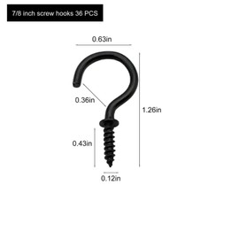 IDEALSV Black Ceiling Screw Hooks, 7/8 Inch Screw-in Light Hanging Cup Hooks (36Pack)