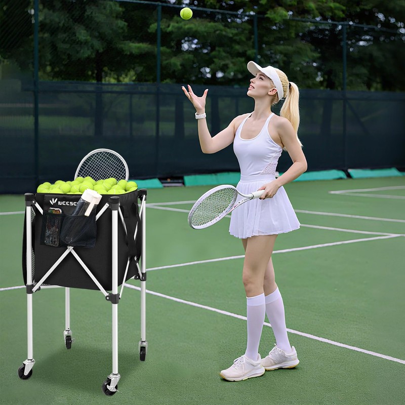Sturdy Pickleball Tennis Ball Hopper - Foldable Lightweight Tennis Cart