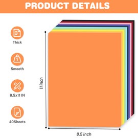 Cardstock 8.5 X 11, 40 Sheets 10 Colors Card Stock, 75lb/ 200gsm Copy Paper, Cardstock Printer Paper For Art, Drawing, Invitations, DIY Cards, Watercolor, Craft, Construction, School & Office Supplie