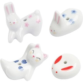 4Pcs Rabbit Cat Ceramic Incense Holder Cute White Animals Incense Sticker Holder Fun Home Decorative Ornaments for Home Room Decoration Yoga Spa Meditation Incense Holders