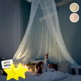 lilimaus Bed Canopy [White] - Canopy Children's Room with Luminous Stars for Girls and Boys - Canopy as Baby Room Decoration - Curtain for Cuddly Corner, Cot & Baby Bed - Mosquito Net Baby Bed