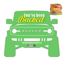 You've Been Bucked | Buck Buck Bronco | Bronco car Shape designTags | Buck Bronco Tag Attach to Plastic Bronco Horse Figurine | 35 Pack | 3.5 x 3.4 inch Size (Green)