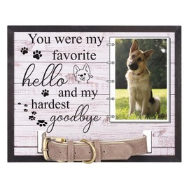 WOODme Dog Memorial Picture Frame with Collar Holder 4x6 pet Photo Frame Gifts A Sympathy Gift for Dogs Cats Loss (My Hardest Goodbye)