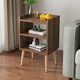 LUCKNOCK Nightstand, Mid-Century Modern Bedside Tables with Storage Shelf, Minimalist and Practical End Side Table, Fashion Bedroom Furniture, Walnut.