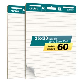 ViVin Lined Sticky Easel Pad, 25 x 30 Inches Flip Chart Paper for Teachers and Students, Large Self Stick Easel Paper, Teacher Anchor Chart, 30 Sheets/Pad, 2 Pads/Pack