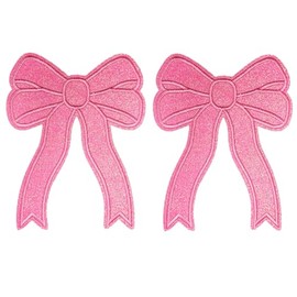 MISDONR 2Pcs Pink Bow Iron On Patches Glitter Sweatshirts Side Bow Embroidered Patch Cute Applique DIY Decorative Accessories for Clothes Backpacks Jackets Hats