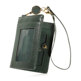 BLUE SINCERE Women's Pass Case with Reel Included, Genuine Leather, Large Capacity, 7 Pieces, Commuter Pass Holder, Employee ID Holder, Bifold, Invisible Inside License, Card Case, Premium Leather /