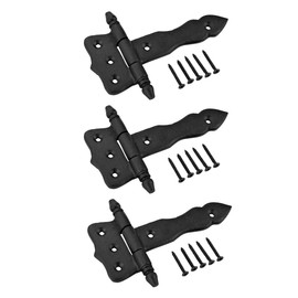 Renovators Supply Manufacturing Shed Door Hinge 5 in. Black Wrought Iron Antique Style Decorative Flush Mount Cast Iron Barn Door Shed Hinge with Hardware Pack of 3