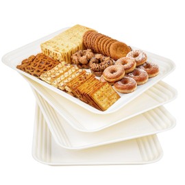 SUT 4-Pack Ivory Serving Trays For Entertaining, 16" x 11" Serving Platters for Snacks, Fruit, Cookies, Dessert, Reusable Plastic Trays for Serving Food and Party Organization in Kitchen &for Parties