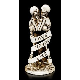 Skeleton Gothic Figures - Love Never Dies Banderole | Skeleton Bride and Groom, Fantasy Decorative Figure, Decorative Items, Statue, Sculpture, Height 17.5 cm