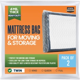 Utopia Home Twin Size Mattress Bag for Moving (2 Pack), 4 Mil Heavy Duty Plastic Storage Bag, Mattress Cover Fits Mattresses up to 14 Inches