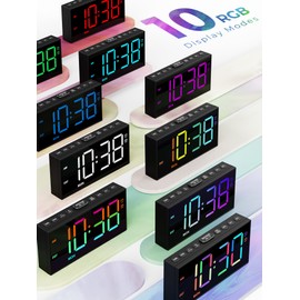 PPLEE RGB Digital Alarm Clock for Bedrooms with Day Display, Loud Dual Alarms for Heavy Sleepers, Plug-in Bedside Clock with USB Charging, Dimmable Large LED Display, Snooze for Kids Teens Boys Girls