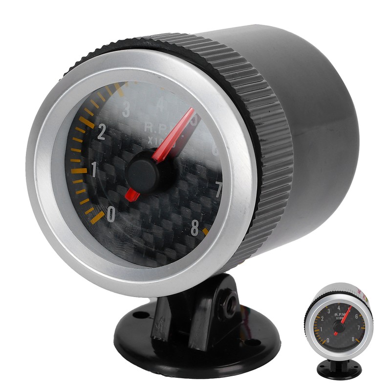 Tachometer 52mm/2.05in 0‑8000 RPM Carbon Fiber Panel Pointer 12V Universal