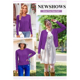 Newshows Women's Solid Button Down Long Sleeve Classic Crew Neck Knit Cardigan Sweater(Purple,Small)