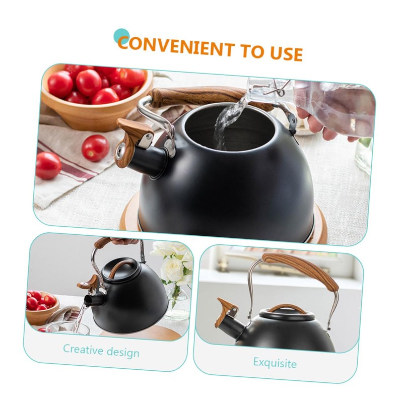 GRIRIW Ergonomic Handle Design Black Whistling Kettle for Heating Tea