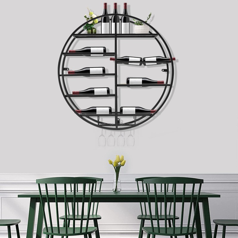 YIYIBYUS Round Wall Mounted Wine Rack,Wine Shelf Wall Mounted, Round