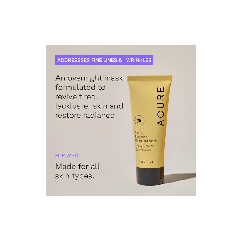 Acure Mascarilla Nocturna Rejuvenecedora Suaviza Apariencia Líneas Expresión Mejora Elasticidad