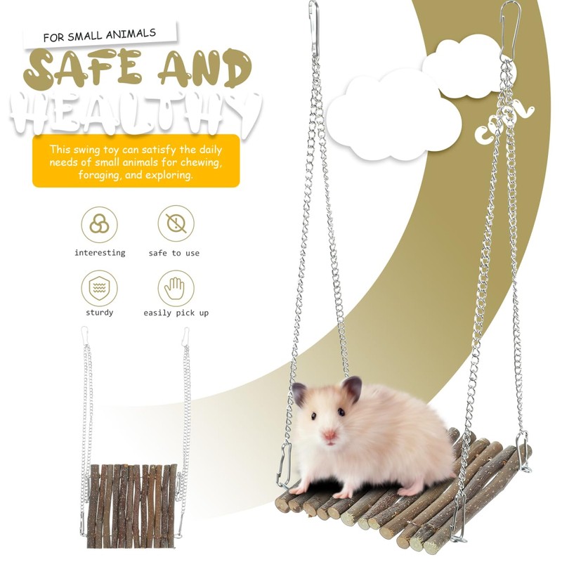 Housoutil Wooden Hamster Swing, Reptile Hammock Swing Hanging Bed, Wooden