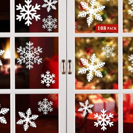 Christmas Window Stickers, 108Pcs Reusable Christmas Window Stickers Snowflakes Xmas Window Clings Decals Static PVC Stickers , White Christmas Window Snowflake Stickers for Glass Window Decorations