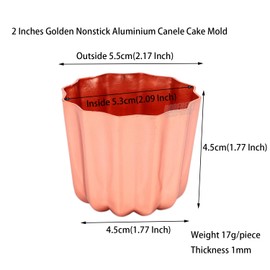 robebeee 10pcs 2 Inch Fluted Side Flower Cup Shape Nonstick Golden Aluminium Canele Molds Tart Maker Jelly Cheese Holder Baking Tools