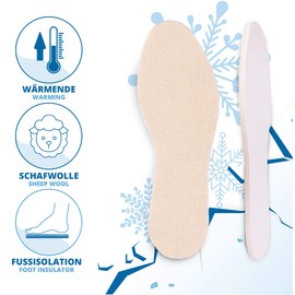 SULPO Insoles with Sheep's Wool & Latex Warm Insulating Winter Shoe Insoles Made of Wool - Thermal Shoe Insoles with Natural Sheep's Wool - Insoles for Winter Shoes / 3 Pairs - Beige - 41