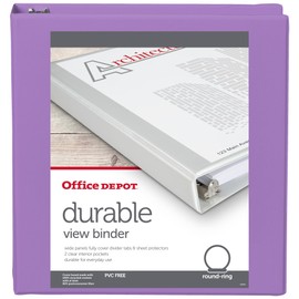 Office Depot® 3-Ring Durable View Binder, 1-1/2" Round Rings, 49% Recycled, Purple