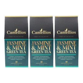 Jasmine and Mint Green Tea, Pyramid Tea Bags, Camellios (45 Tea Bags, 3 Pack)