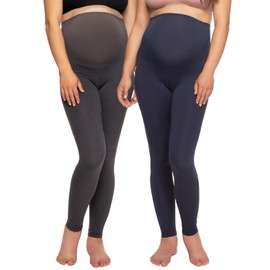 Felina Velvety Soft Maternity Leggings for Women - Yoga Pants for Women, Maternity Clothes - (2-Pack) (Small, Navy Charcoal)