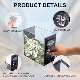 SAMAKY Tip Jar - Transparent & Black - 6.1 x 6.1 x 3.3 inches - Money Box - Ideal for Businesses & Restaurants