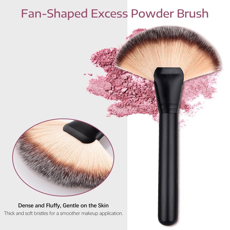 Black Makeup Brushes with Wood Handle - Large Fan Brush