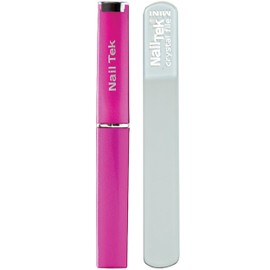 Nail Tek Crystal File - Glass Nail File with Case, Durable & Gentle for Natural Nails, Travel-Friendly Design, Fuchsia, Mini 3"