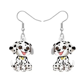 TIZURO Acrylic Cute Dalmatian Earrings Funny Puppy Pets Dog Animals Dangle Novelty Jewelry For Women Dog Mom Charms Holiday Gifts (White)